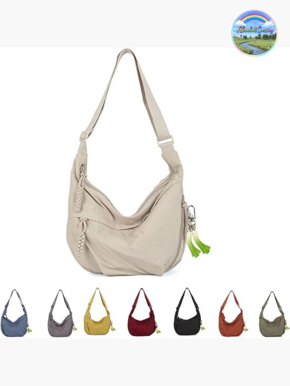 Nylon Hobo Crescent Crossbody Bag with Adjustable Strap